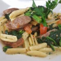Cavatelli Lunch · Sausage, broccoli rabe, garlic and fresh tomato.