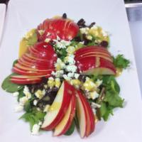 Bella's Salad · Apple, assorted baby greens, ricotta salata and dry cranberries with an apple cider vinaigre...