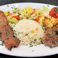 Mixed Grilled Platter  · lamb adana kebab, chicken shish cubes , lamb shish cubes and beef shish cubes served with ho...