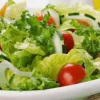 Garden Salad · Green salad with mixed vegetables. Iceberg, tomato, onion, cucumber, green peppers, roasted ...