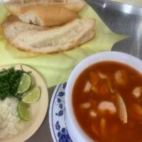 Sopa de Mariscos · Fish, shrimp, and octopus served in caldo.