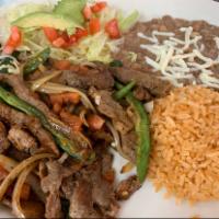 Bistec a la Mexicana o Ranchera Plate · Pan-fried steak with sauteed pico de gallo or salsa ranchera. Served with rice, beans, and s...