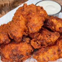 WINGS · 6 crispy fried chicken wings, spiced to your liking: plain, nashville hot or nashville hotter