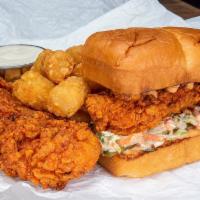 1-TENDER ＆ 1-SLIDER COMBO · 1 tender and 1 slider with a choice of fries, tots, hot fries or hot tots