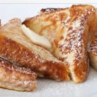 French Toast · 3 pieces of French toast with 2 eggs and bacon 