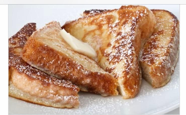 French Toast · 3 pieces of French toast with 2 eggs and bacon 