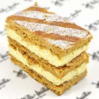 Mille-feuille · 3 layers of puff pastry and 2 layers of vanilla pastry cream creating a torrent of smoothness.