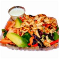 Chicken Salad · Lettuce, tomatoes, spinach, carrots, cabbage, tortilla chips and avocado.
