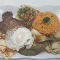 Steak Ranchero · Comes with Fried eggs, Grilled Cheese, Queso a la plancha, Onions, Potatoes, Pico de Gallo a...
