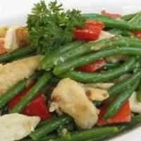84. Chicken with String Beans · Served with white rice or brown rice.