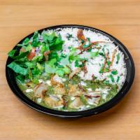 Paneer Saag Masala Bowl · 48oz bowl with Basmati rice, soft paneer cubes smothered with spinach/saag sauce with side s...