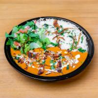 Butter Chicken Masala Bowl · 48oz bowl with Basmati rice, tandoori  chicken smothered with butter masala sauce with side ...