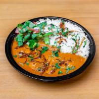 Chicken Tikka Masala Bowl · 48oz bowl with Basmati rice, tandoori chicken smothered with tikka masala sauce. It comes wi...