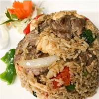[Discount 30%] Basil Fried Rice · Your choice of protein stir-fried with jasmine rice with basil, bell pepper and onion.