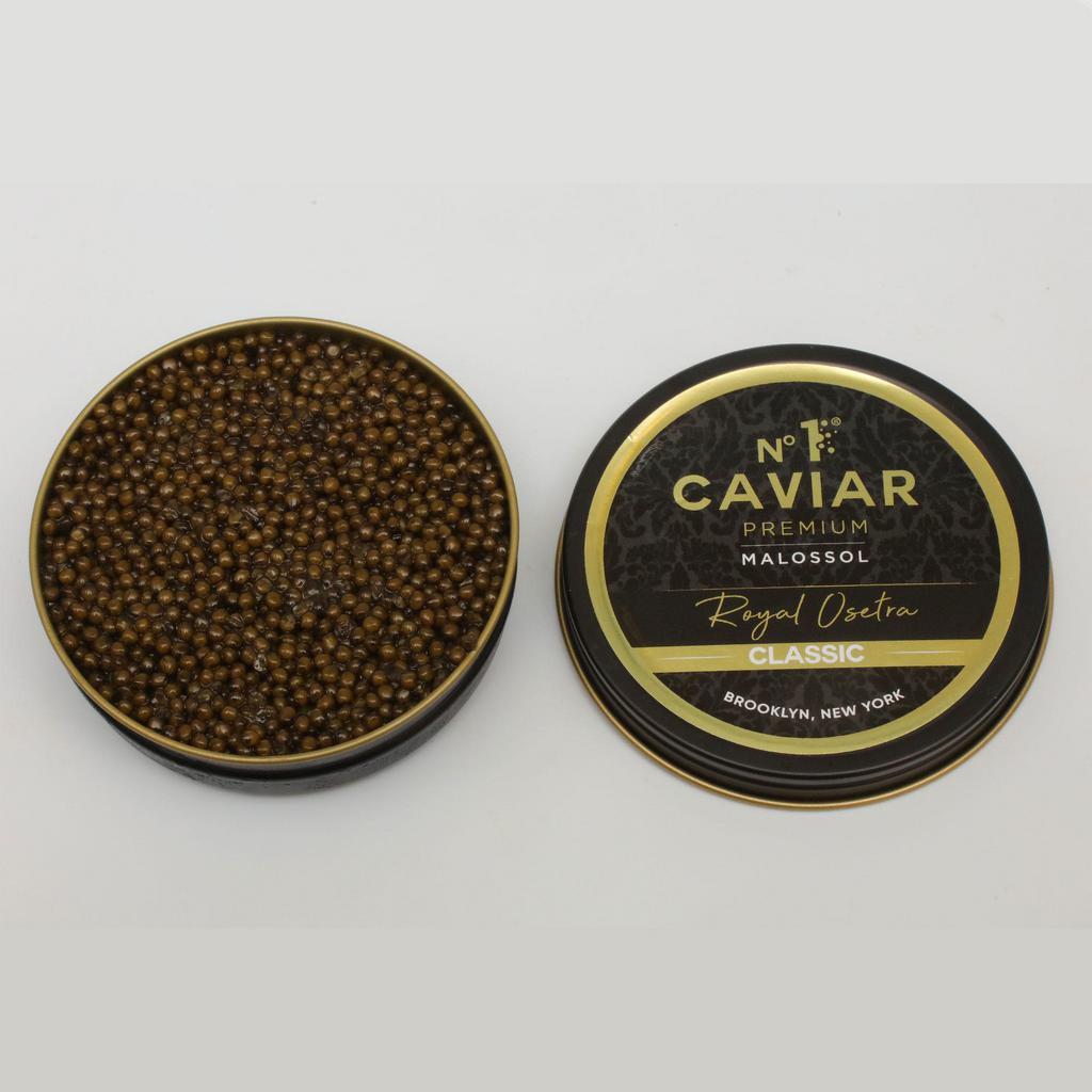 Russian Osetra Caviar – Classic (Metal Tin) · Obtained from the Russian-Persian or Kura sturgeon (Acipenser Gueldenstaedti and Acipenser Persicus), Russian Osetra has a golden to dark brown color variation. Its strong nutty flavor has an intense but mild taste.