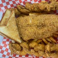 Seafood Combo Platter · 6 fried shrimp, 6 fried oysters, and 1 fried catfish.