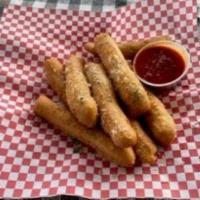 Fried Breadsticks · Fried pizza dough topped with Garlic, Parsley and parmesan cheese, served with marinara sauce.