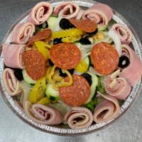 Large Antipasto Salad · Lettuce, onions, provolone cheese, ham, salami and pepperoni. Served with Italian dressing