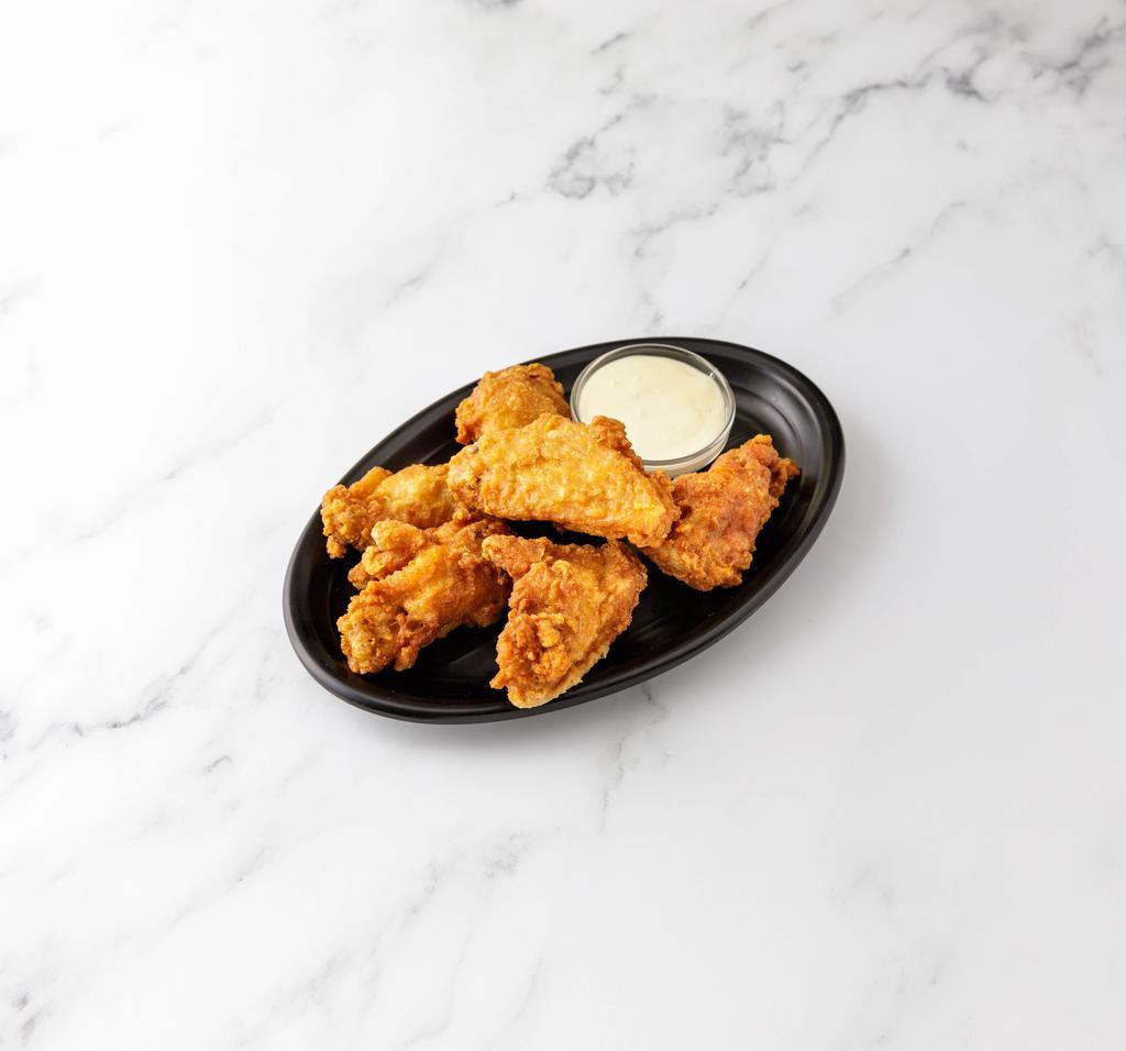 Chicken Wings · Served with blue cheese and choice of sauce.