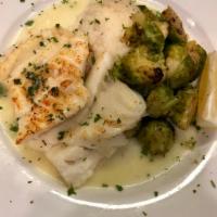 Broiled Cod · In a chardonnay butter sauce, served with vegetable and your choice of side.