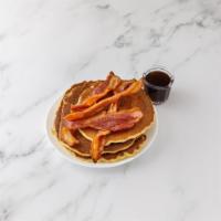 3 Golden Brown Pancakes with Meat · Includes choice of bacon, ham or sausage.