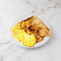 2 Eggs any Style with Meat · Includes choice of bacon, ham or sausage or Canadian bacon, pastrami or corned beef hash.