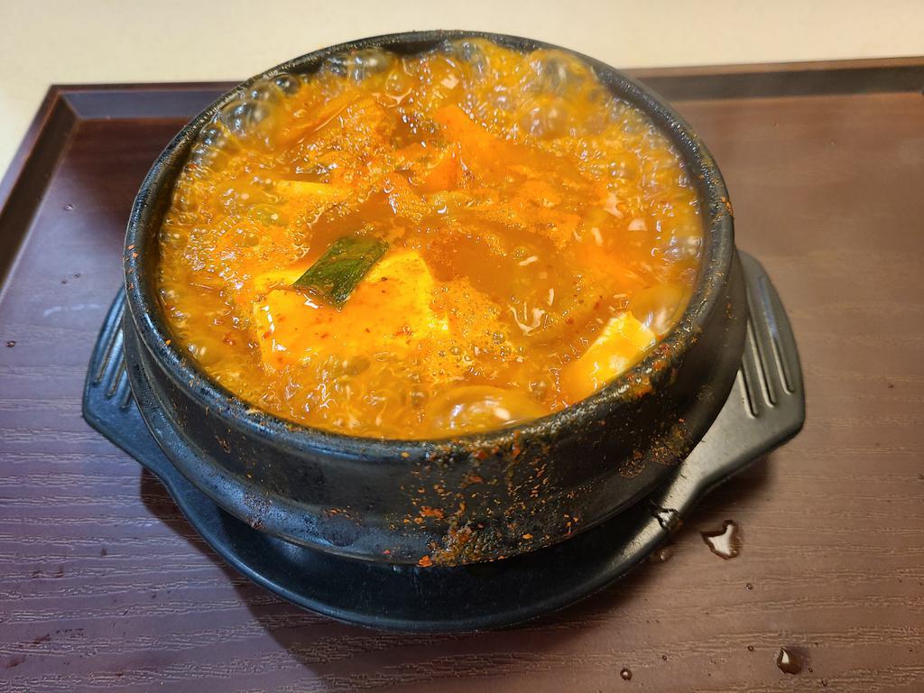 1. Kimchi Stew(김치찌개) · Kimchi, pork, tofu, scallion
(includes 1 bowl rice and 1 side dish)