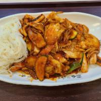 18. Spicy squid stir-fry(오징어볶음) · Squid, vegetables, noodle
(includes 1 bowl rice and 1 side dish)