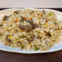34. Pork fried rice(돼지볶음밥) · Fried rice, veg, egg, pork

can substitude for chicken, beef, or shrimp- choose 1
(include 1...