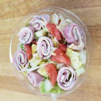 Antipasto Platter Salad · Lettuce, tomato, roasted peppers, mushrooms, salami, Sopressata, mortadella, provolone, oil ...