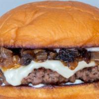 GOOEY LEWIS · impossible patty, white american cheese, caramelized onions, garlic aioli