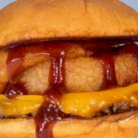 THE ONION RINGER · impossible patty, cheddar cheese, onion rings, bbq sauce