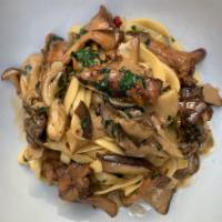Wild Mushroom Pasta · Wild Hedgehog mushrooms, mixed mushrooms, tagliatelle pasta, garlic, shallots, butter, parme...