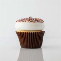 Birthday Cake Cupcake · Vanilla cake with buttercream frosting topped with sprinkles.