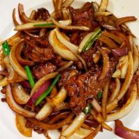 Mongolian Beef Dinner · Stir beef onions, jalapeno, scallions.