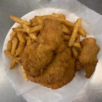 5 Pieces Chicken Fingers · Served with honey mustard and fries.