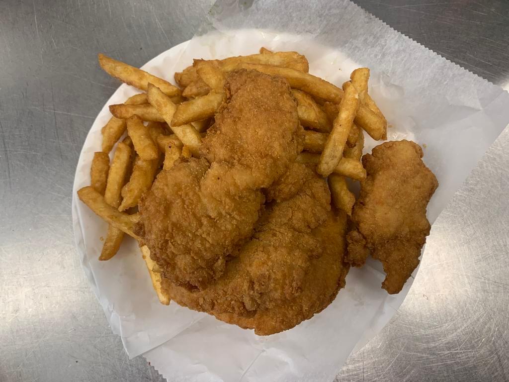 5 Pieces Chicken Fingers · Served with honey mustard and fries.