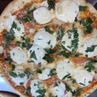 Margarita Pizza Specialty · Served with marinara sauce, fresh mozzarella, basil, garlic, and tomato.