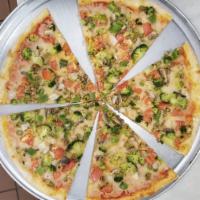Pizza Plus Garden Specialty · Mushrooms, onions, peppers, broccoli, olives, and tomatoes.