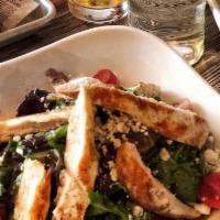 Mixed Green Salad with Grilled Chicken · Served With Our House Champagne Vinaigrette Dressing.