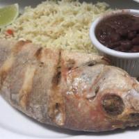 Pargo Rojo Frito · Fried Red Snapper with rice & beans