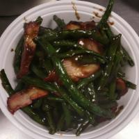 Roast Pork with String Beans · With rice.