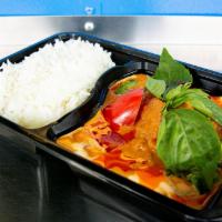 10. Red Curry · Choice of protein, bamboo shoot, bell peppers, carrots, peas, basil leaves, red curry paste,...