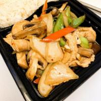 20. Pad Kaprao Stir Fry · Choice of protein, onions, bell peppers, mushrooms, basil leaves. Spicy.