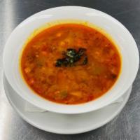 Mastava Soup · Thick, hearty soup with rice, beef, potatoes, and other vegetables.