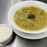 Moshxurda Soup · Mung beans soup with chopped beef, vegetables, and spices. 