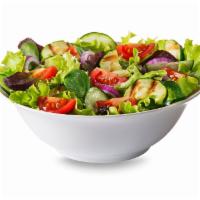 Toshkent Salad · Chopped romaine lettuce, tomatoes, bell peppers, cucumbers, onions, and black olives, served...