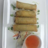 Veggie Spring Roll · Crispy rolls with cabbage, dried mushrooms, carrots, onions, celery and glass noodles served...
