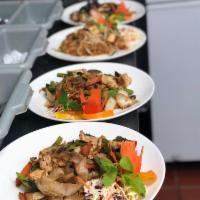 Pad Kee Mow (Drunken Noddles) · Drunken noodles. Seasoned vegetables, garlic, egg, chili and Thai basil.