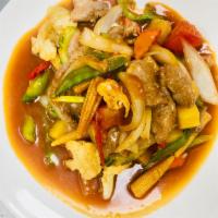  Sweet and Sour Stir-Fry · Sauteed celery, cucumber, tomatoes, onions, bell peppers, carrots and mushroom in a Thai exo...